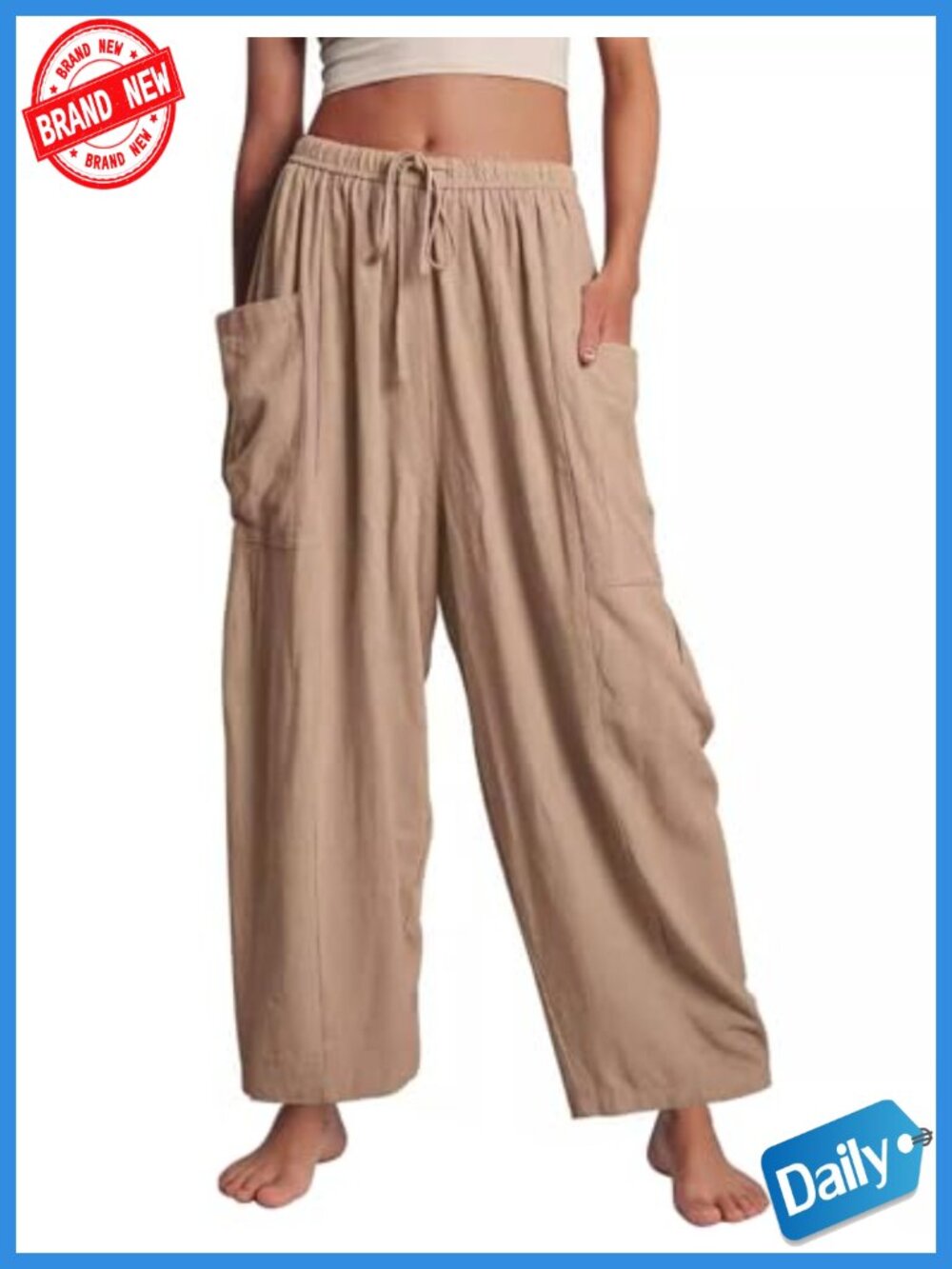 Flowy Drawstring Wide Leg Pants with Side Pockets